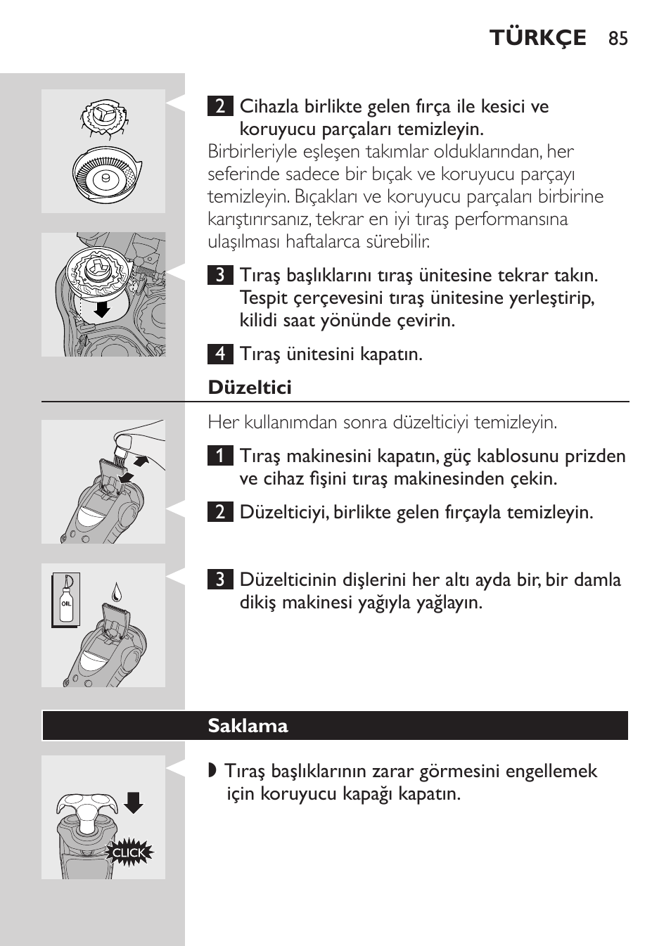 Düzeltici, Saklama | Philips HQ7260-17 User Manual | Page 83 / 88