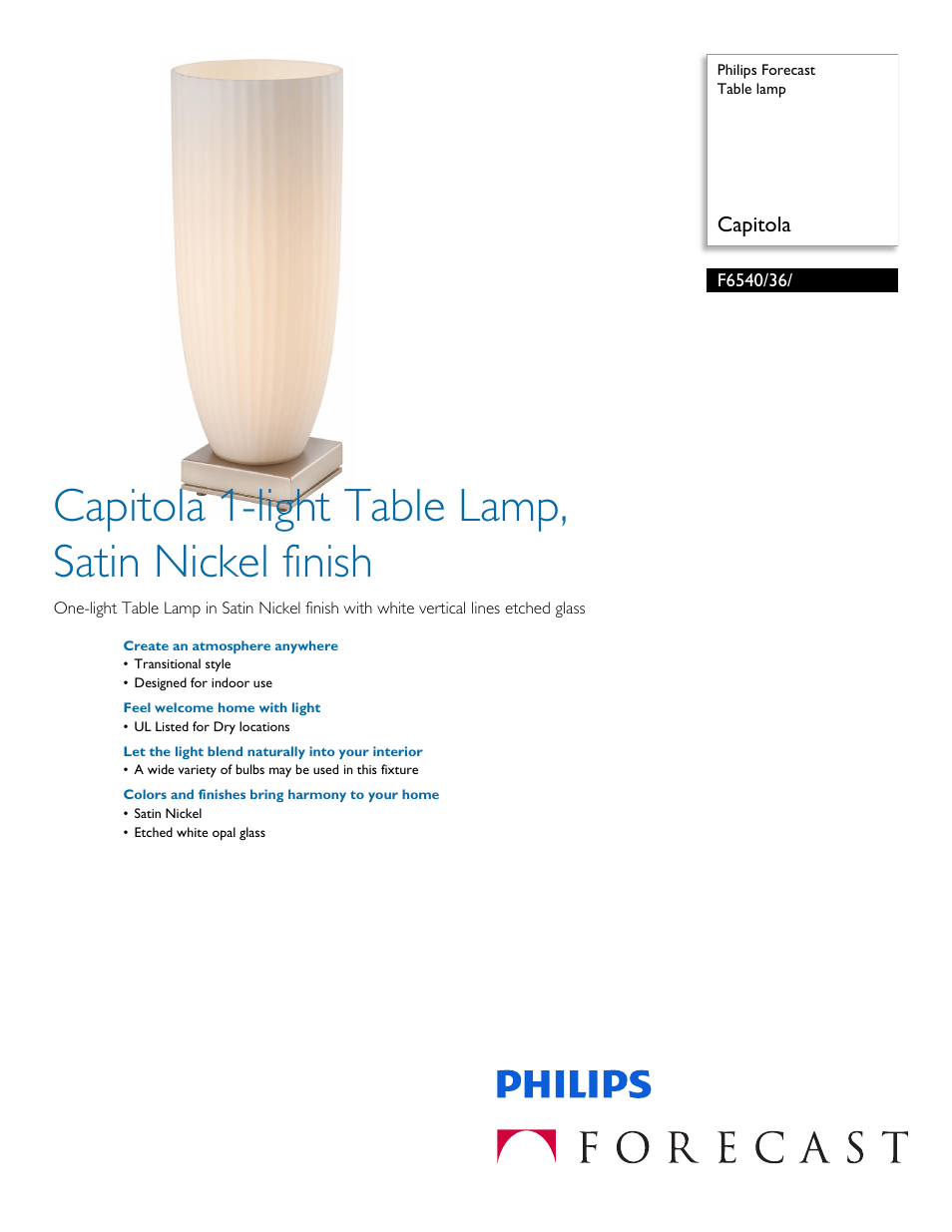 Philips F654036 User Manual | 2 pages