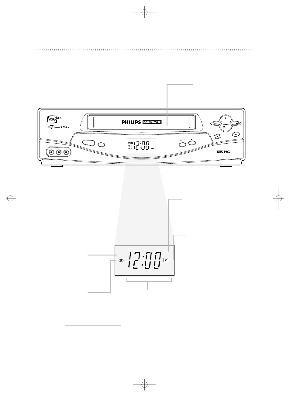 Vcr display panel 23, Vcr pm pwr. rec | Philips VRZ262AT99 User Manual | Page 23 / 56