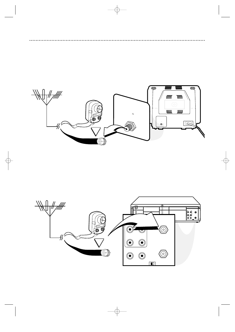 Disconnect the antenna or cable from your tv, Audio, Video out in in out | Out in | Philips VRZ262AT99 User Manual | Page 6 / 56