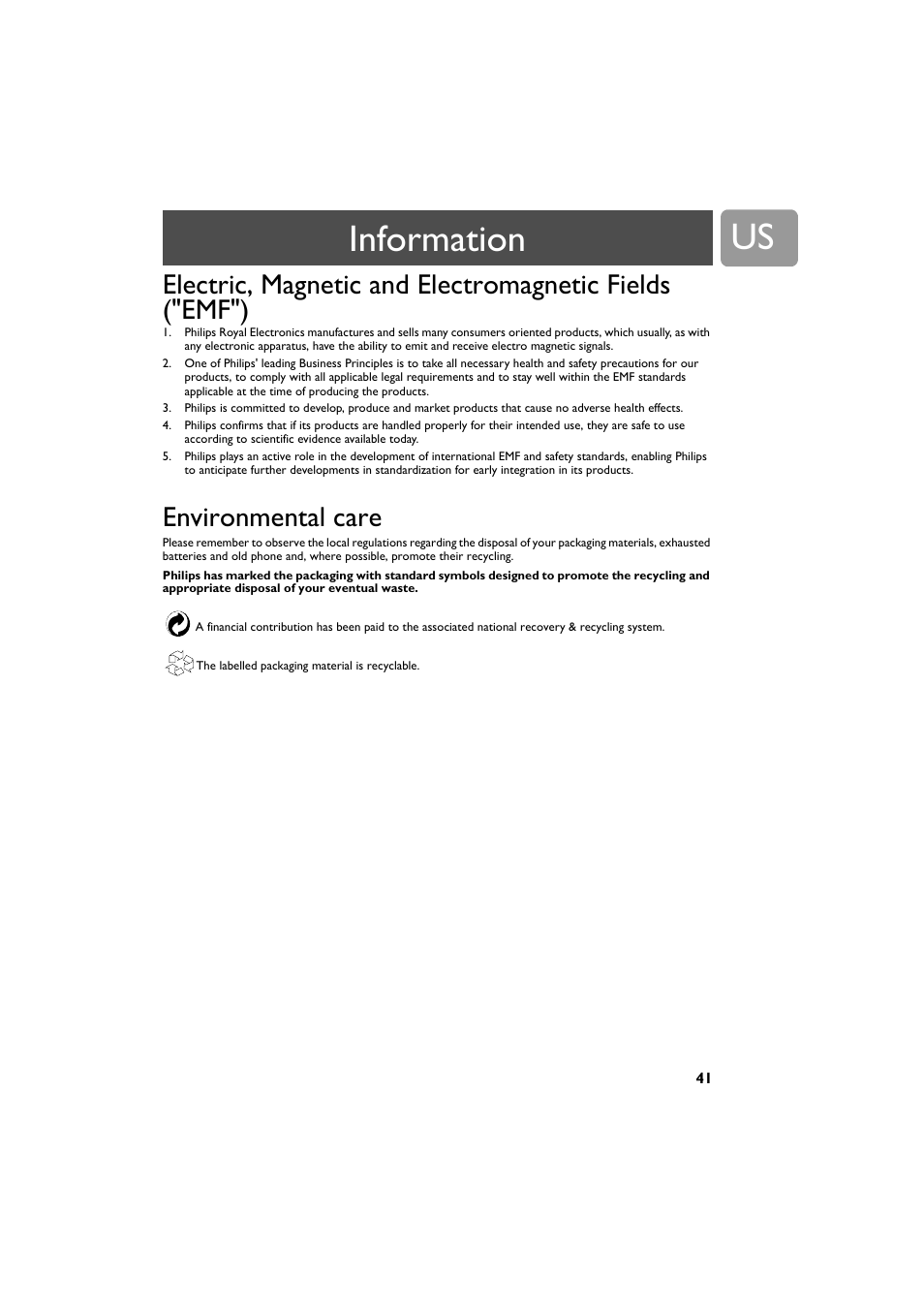 Environmental care, Information | Philips VOIP4332B-37 User Manual | Page 41 / 48