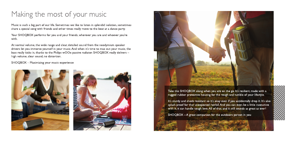 Making the most of your music | Philips wireless portable speaker SB7300 Bluetooth® Guesture control Built-in microphone for calls 12W Rechargeable battery User Manual | Page 4 / 7