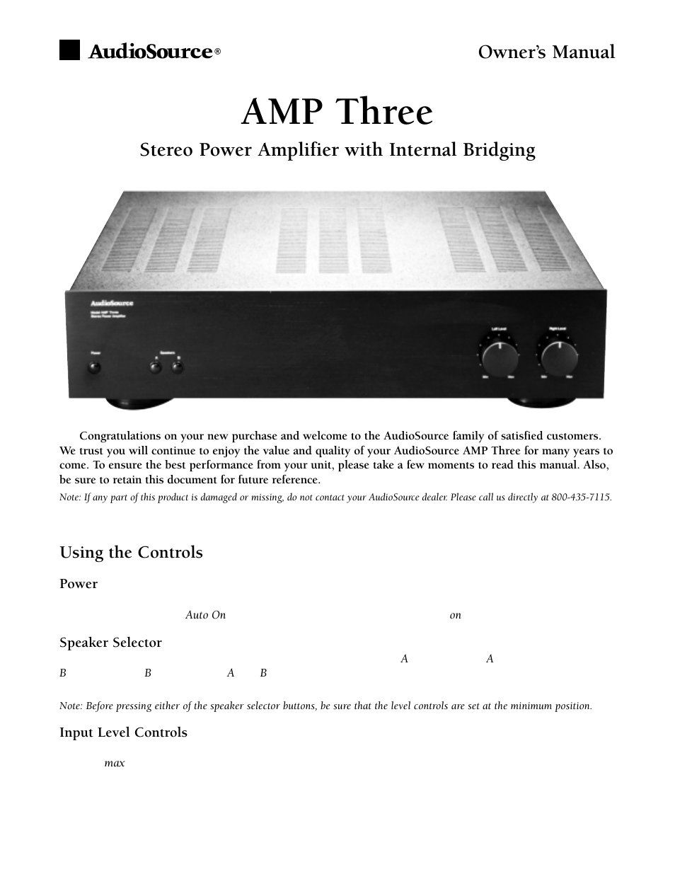 AudioSource AMP Three User Manual | 4 pages