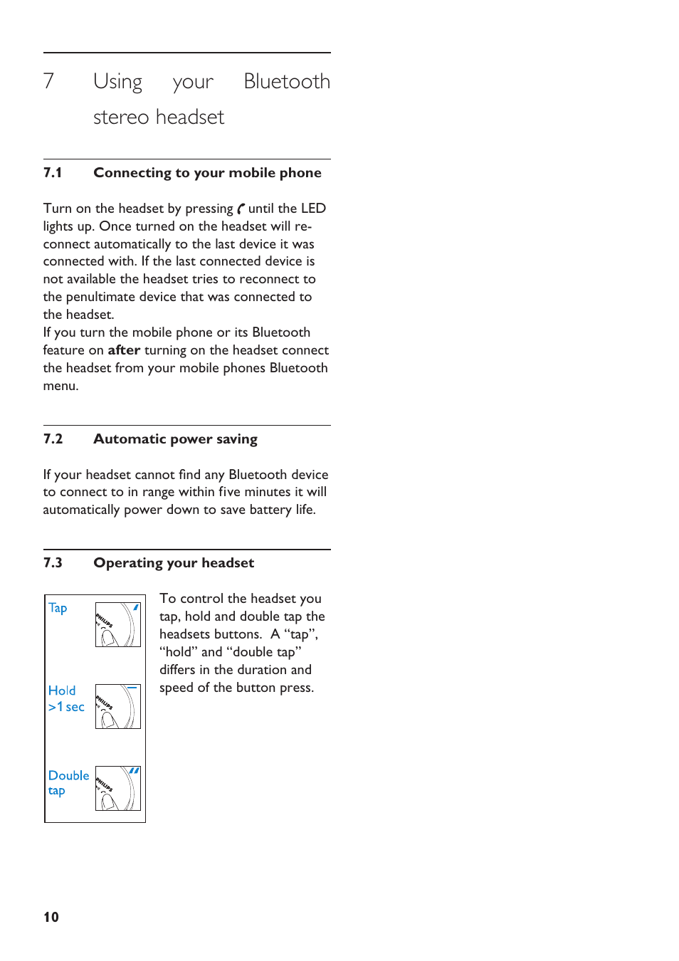 7 using your bluetooth stereo headset | Philips SHB9001WT-00 User Manual | Page 10 / 18