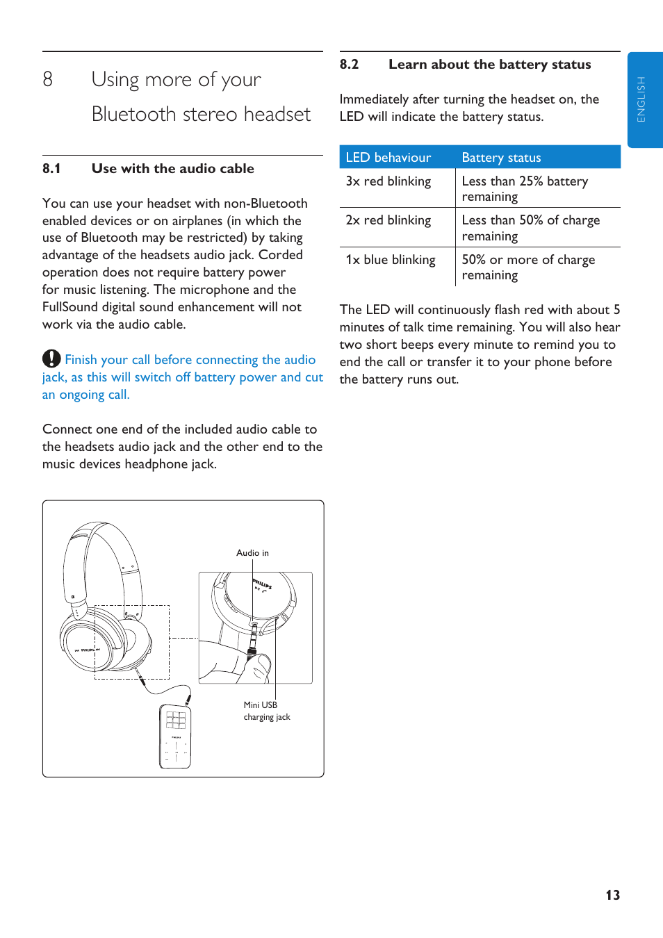8 using more of your bluetooth stereo headset | Philips SHB9001WT-00 User Manual | Page 13 / 18
