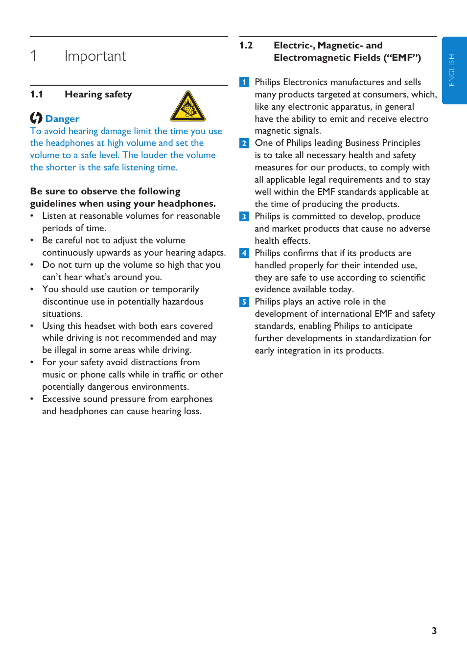 1 important | Philips SHB9001WT-00 User Manual | Page 3 / 18