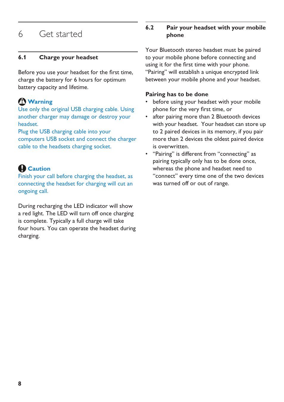 6 get started | Philips SHB9001WT-00 User Manual | Page 8 / 18