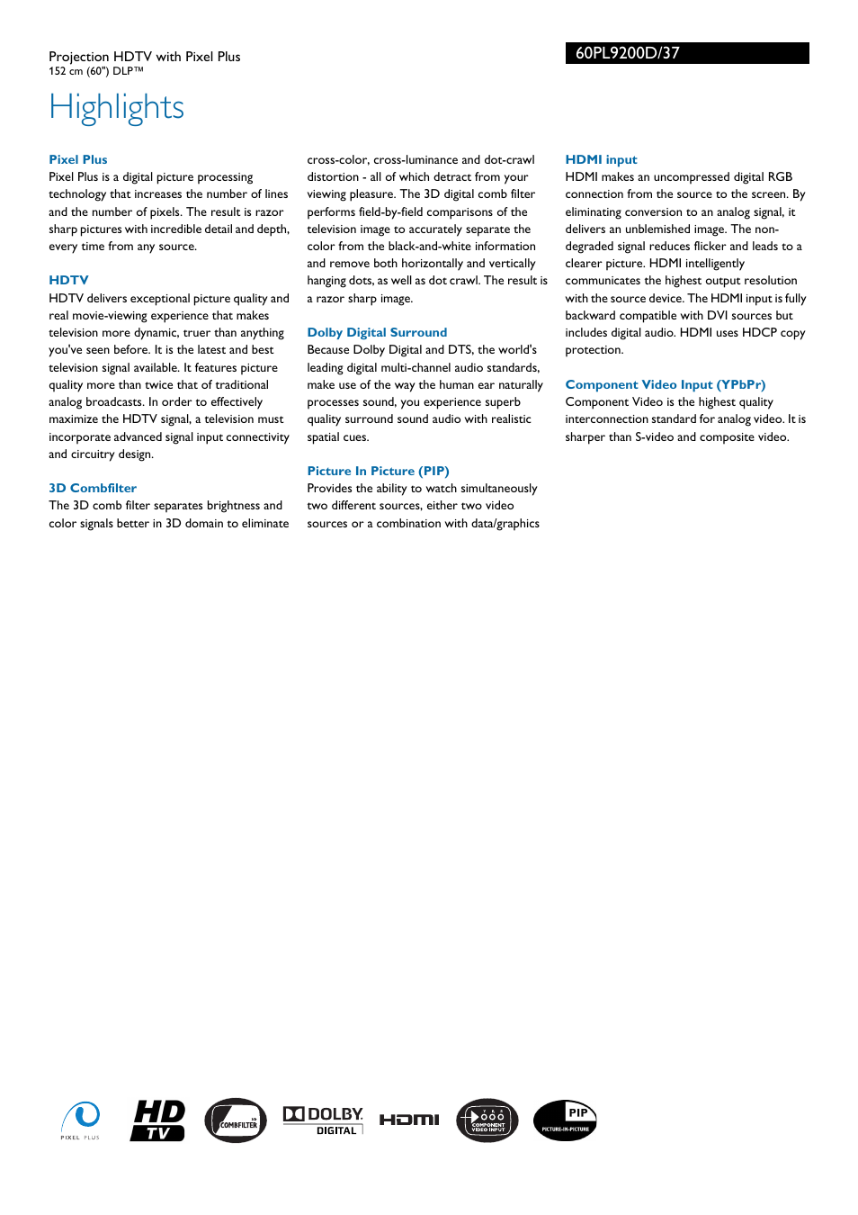 Highlights | Philips 60PL9200D-37 User Manual | Page 2 / 3
