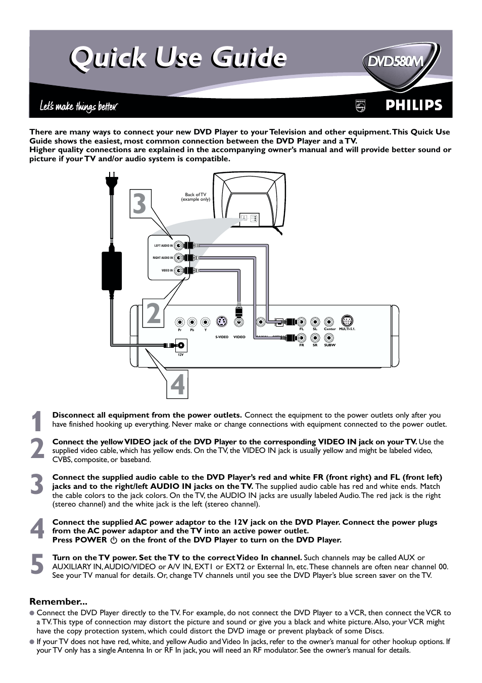 Philips DVD580MT99 User Manual | 2 pages