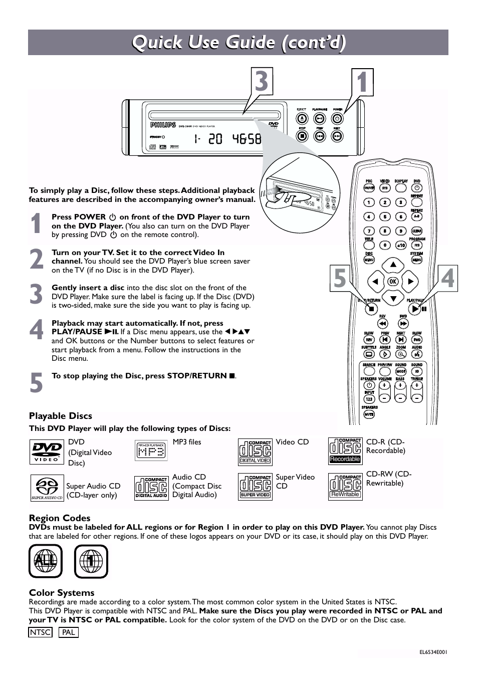 Quick use guide (cont’d) | Philips DVD580MT99 User Manual | Page 2 / 2