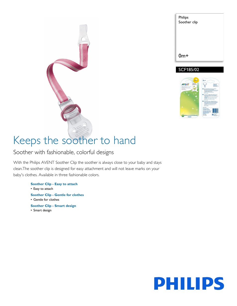 Philips Soother clip SCF185-02 0m+ User Manual | 2 pages