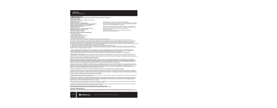 Ampsub210 | AudioSource AMPSUB210 User Manual | Page 12 / 16