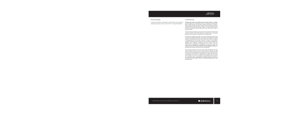 Ampsub210, Technical support, Limited warranty | AudioSource AMPSUB210 User Manual | Page 3 / 16