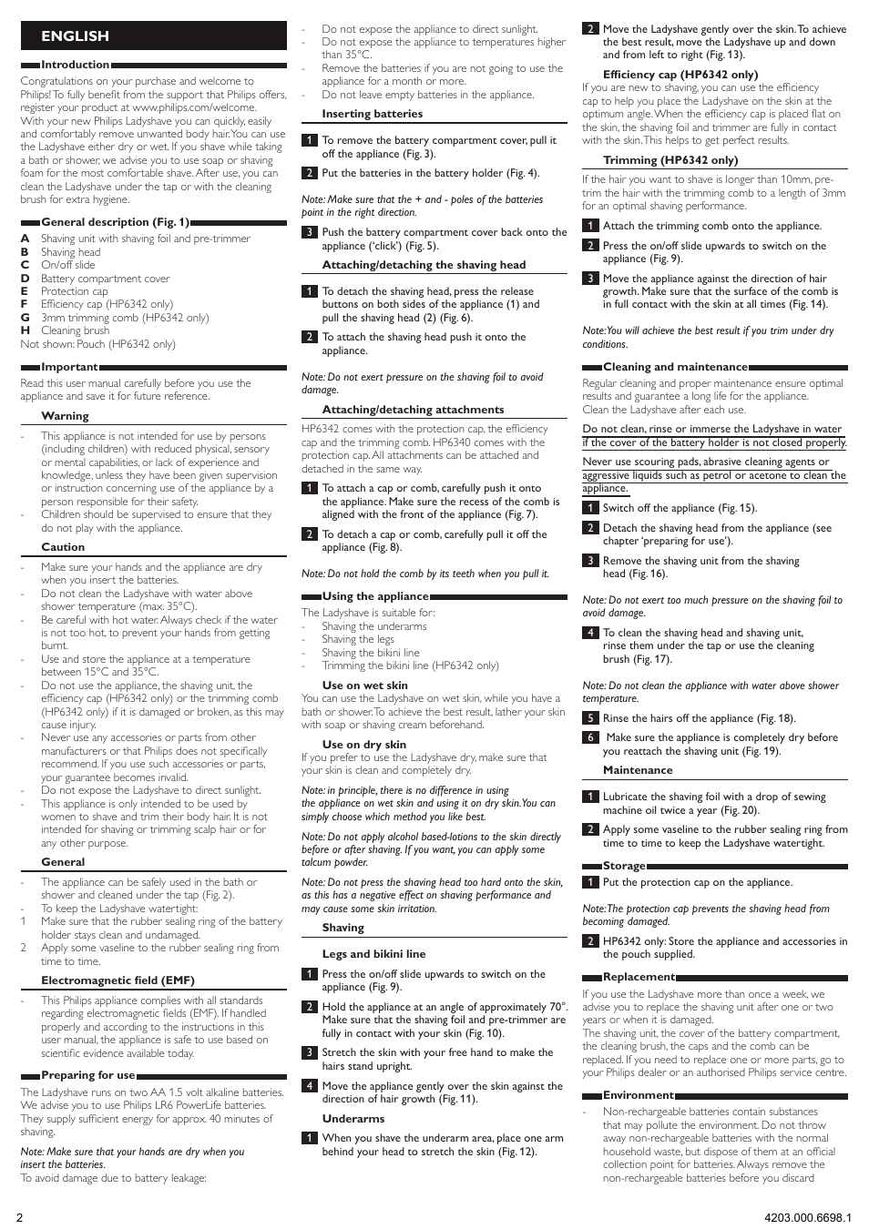 English | Philips Ladyshave HP6342-00 Wet & Dry User Manual | Page 2 / 9