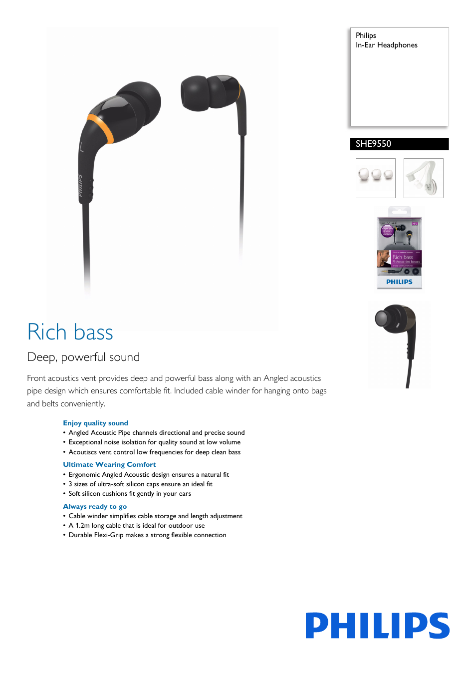 Philips In-Ear Headphones SHE9550 User Manual | 2 pages