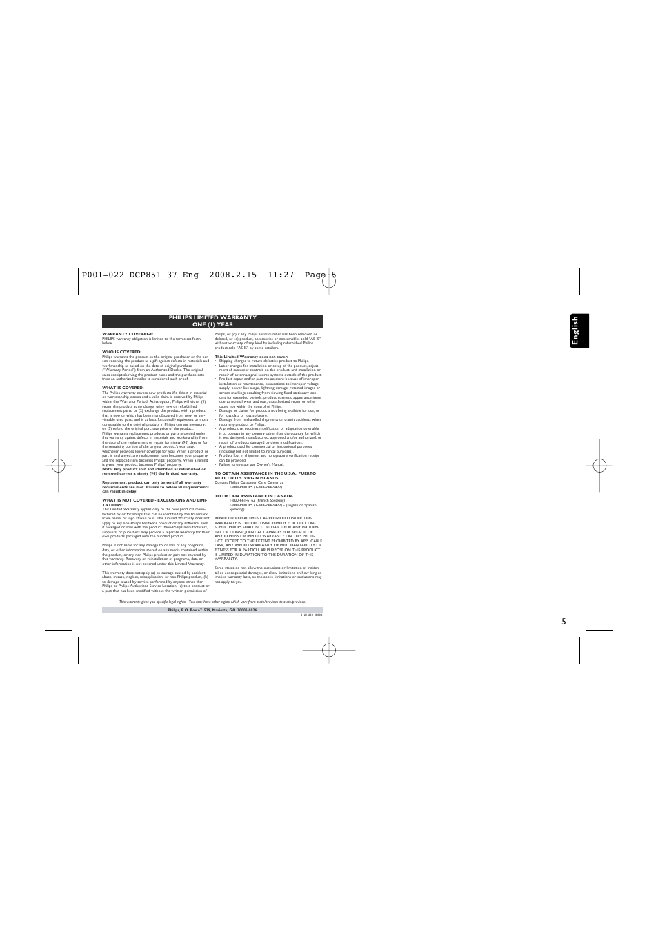 English | Philips DCP852-37 User Manual | Page 5 / 23