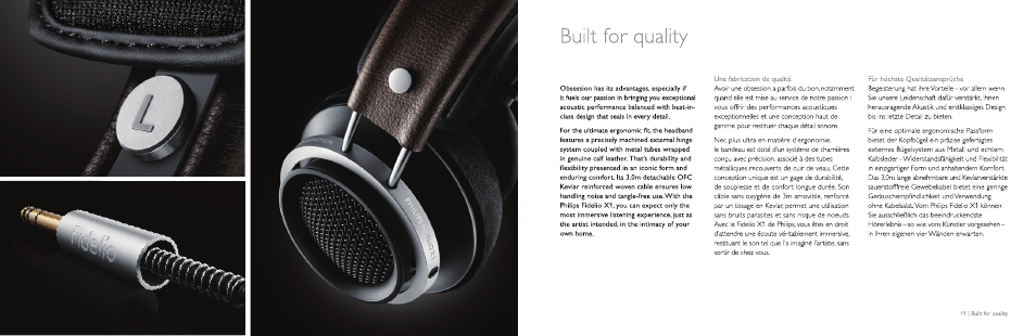 Built for quality, Une fabrication de qualité, Für höchste qualitätsansprüche | Philips Fidelio HiFi Stereo Headphones X1 User Manual | Page 6 / 12