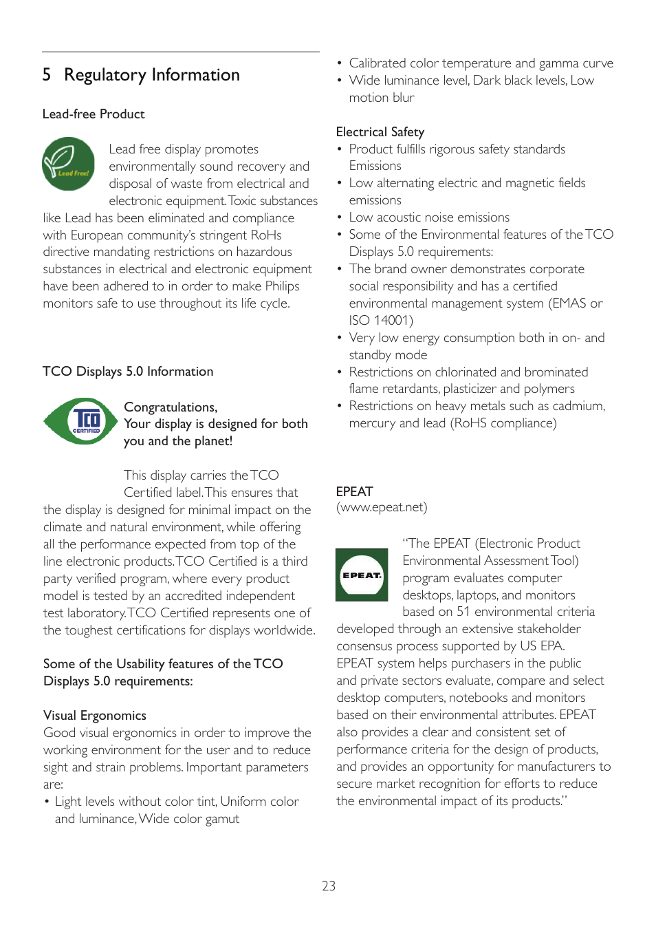 5 regulatory information | Philips LED monitor with Touch Control 246EL2SB 23.6" 59.9 cm E-line Full HD User Manual | Page 25 / 49