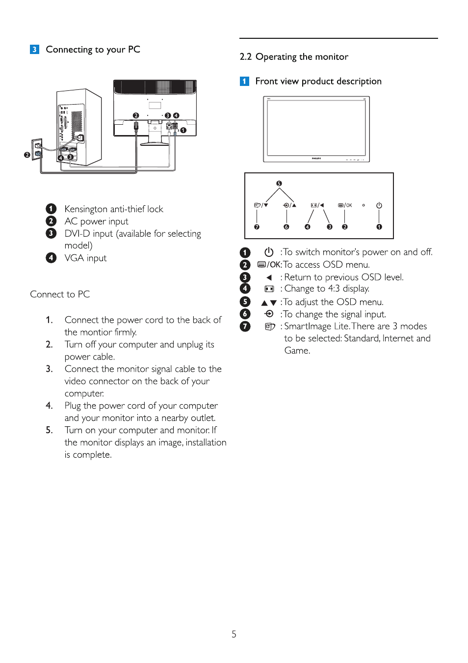 Philips LED monitor with Touch Control 246EL2SB 23.6" 59.9 cm E-line Full HD User Manual | Page 7 / 49