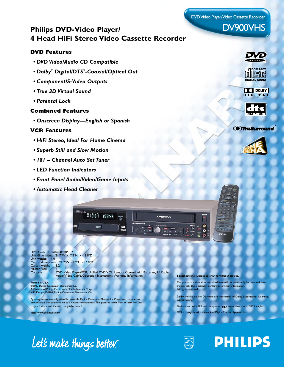 Philips DV900VHS99 User Manual | 1 page