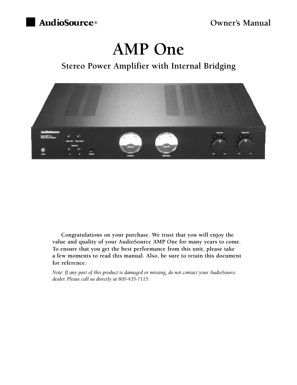AudioSource AMP One User Manual | 4 pages