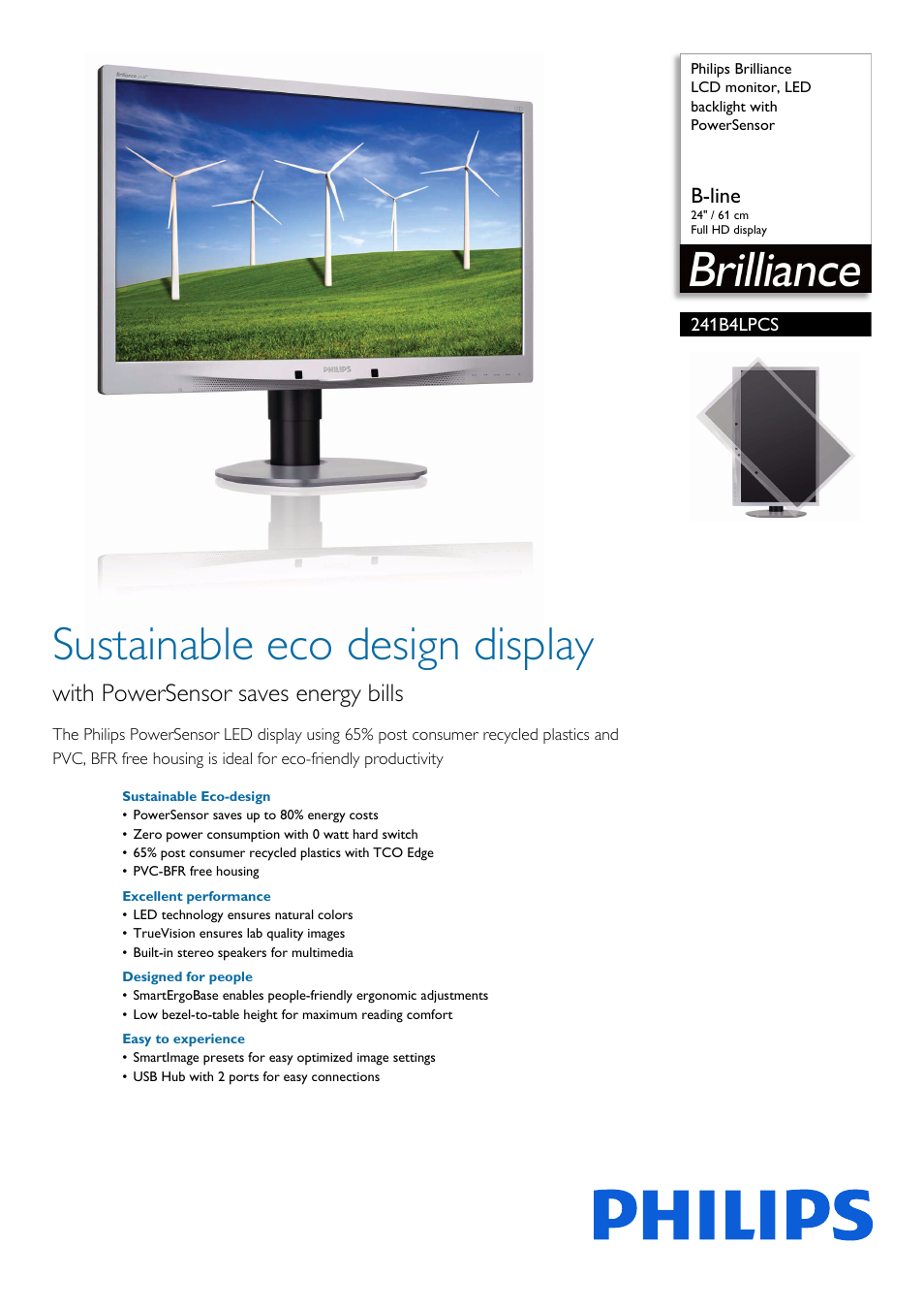 Philips 241B4LPCS-00 User Manual | 3 pages