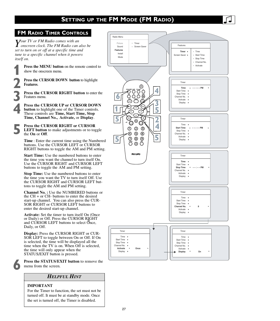 Fm m, Fm r, Etting up the | Adio | Philips 15PF8946-37 User Manual | Page 27 / 39