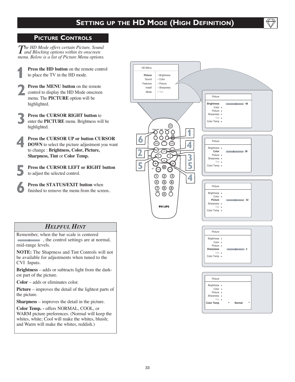 Hd m, Etting up the, Efinition | Philips 15PF8946-37 User Manual | Page 33 / 39