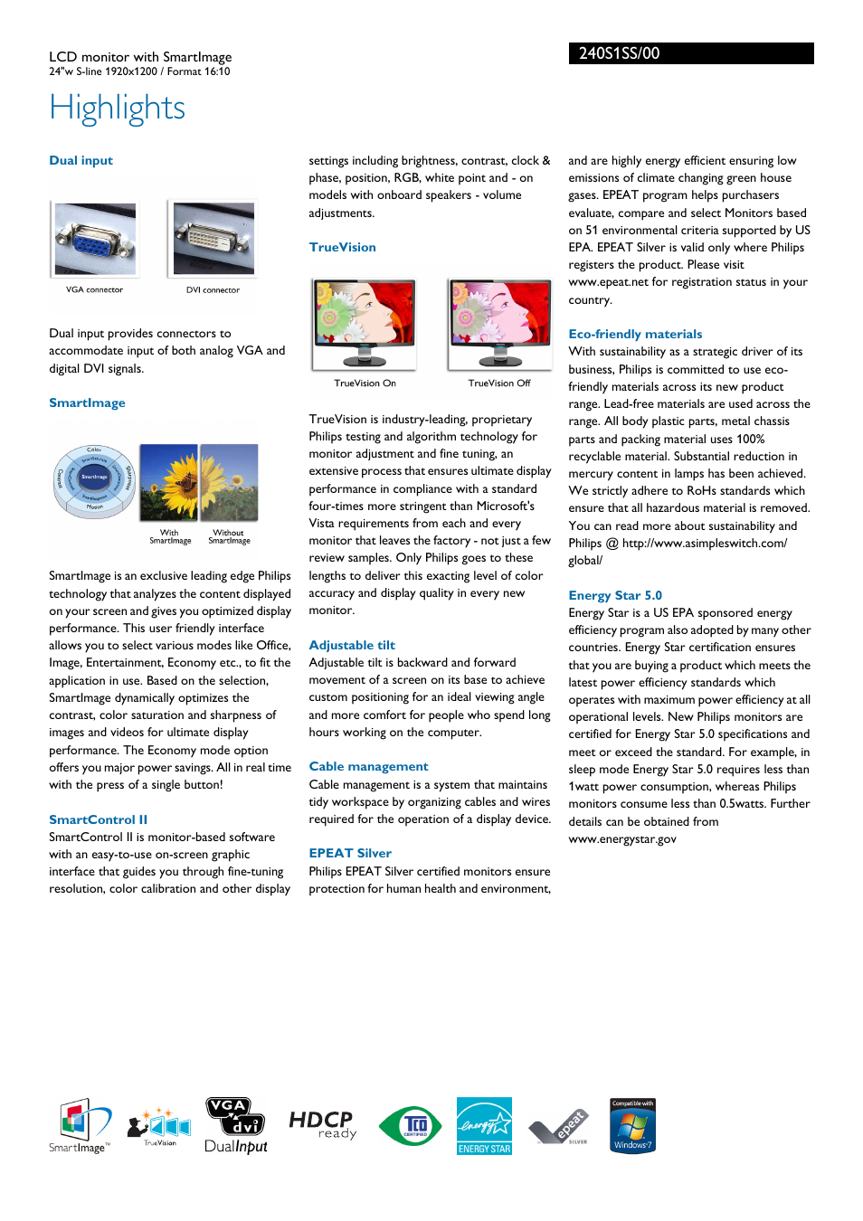 Highlights | Philips 240S1SS-00 User Manual | Page 2 / 3