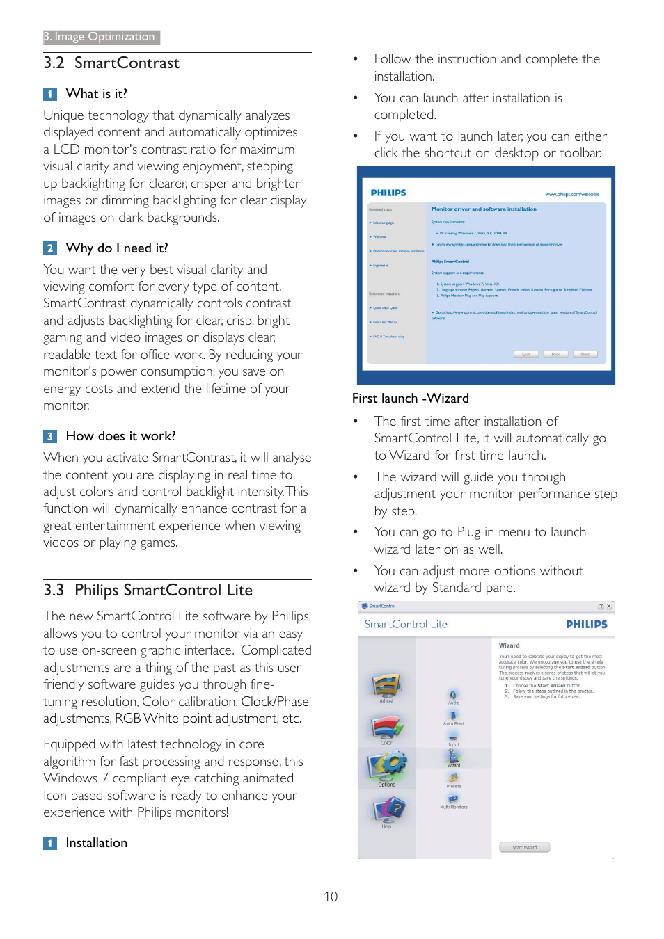 2 smartcontrast, 3 philips smartcontrol lite | Philips 227E3QPHSU-00 User Manual | Page 12 / 41