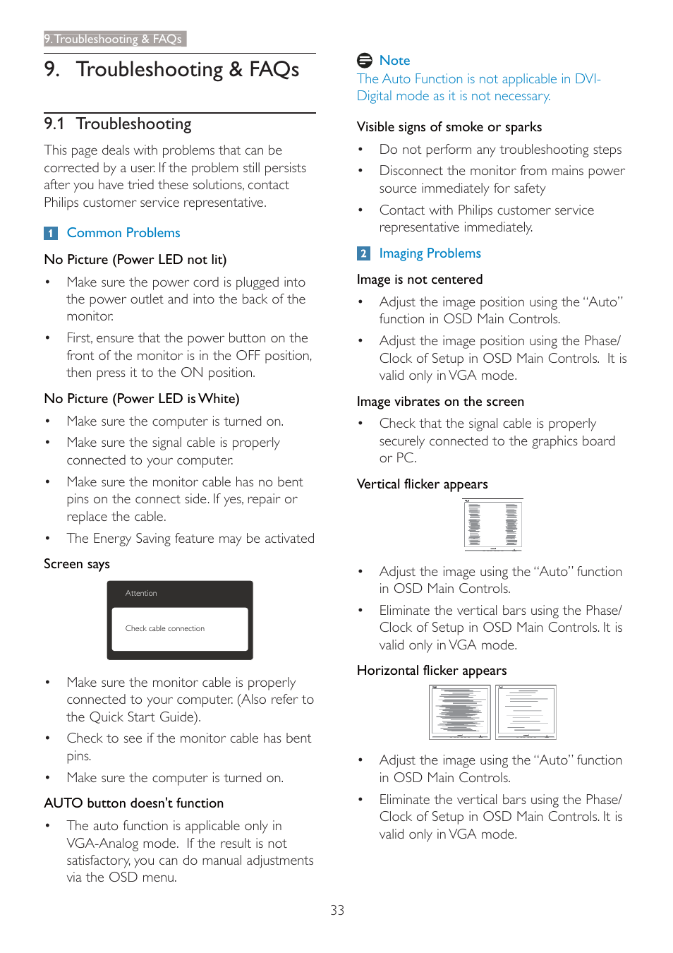 Troubleshooting & faqs, 1 troubleshooting | Philips 227E3QPHSU-00 User Manual | Page 35 / 41