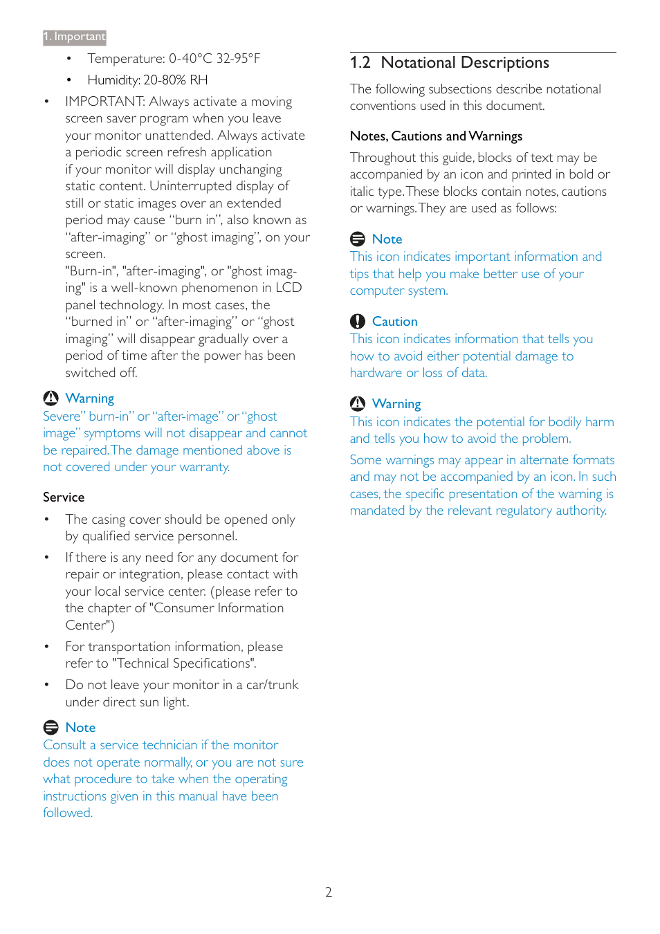 2 notational descriptions | Philips 227E3QPHSU-00 User Manual | Page 4 / 41