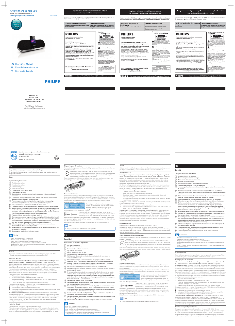 Philips DS7880-37 User Manual | 2 pages