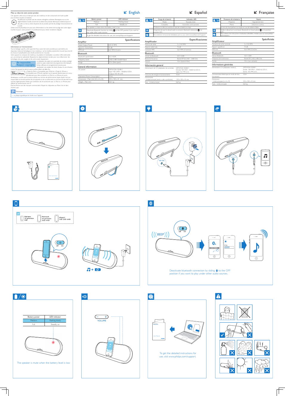 Française, English, Español | Es fr, Always there to help you, Beep | Philips DS7880-37 User Manual | Page 2 / 2