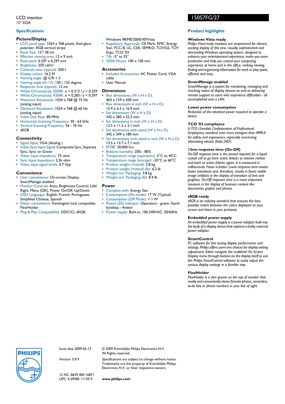 Philips 150S7FG-27 User Manual | Page 2 / 2