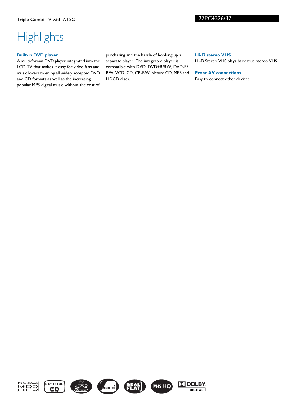 Highlights | Philips 27PC4326-37 User Manual | Page 2 / 3