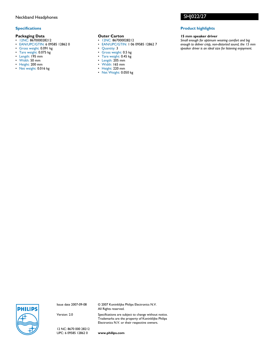 Philips SHJ022-27 User Manual | Page 2 / 2