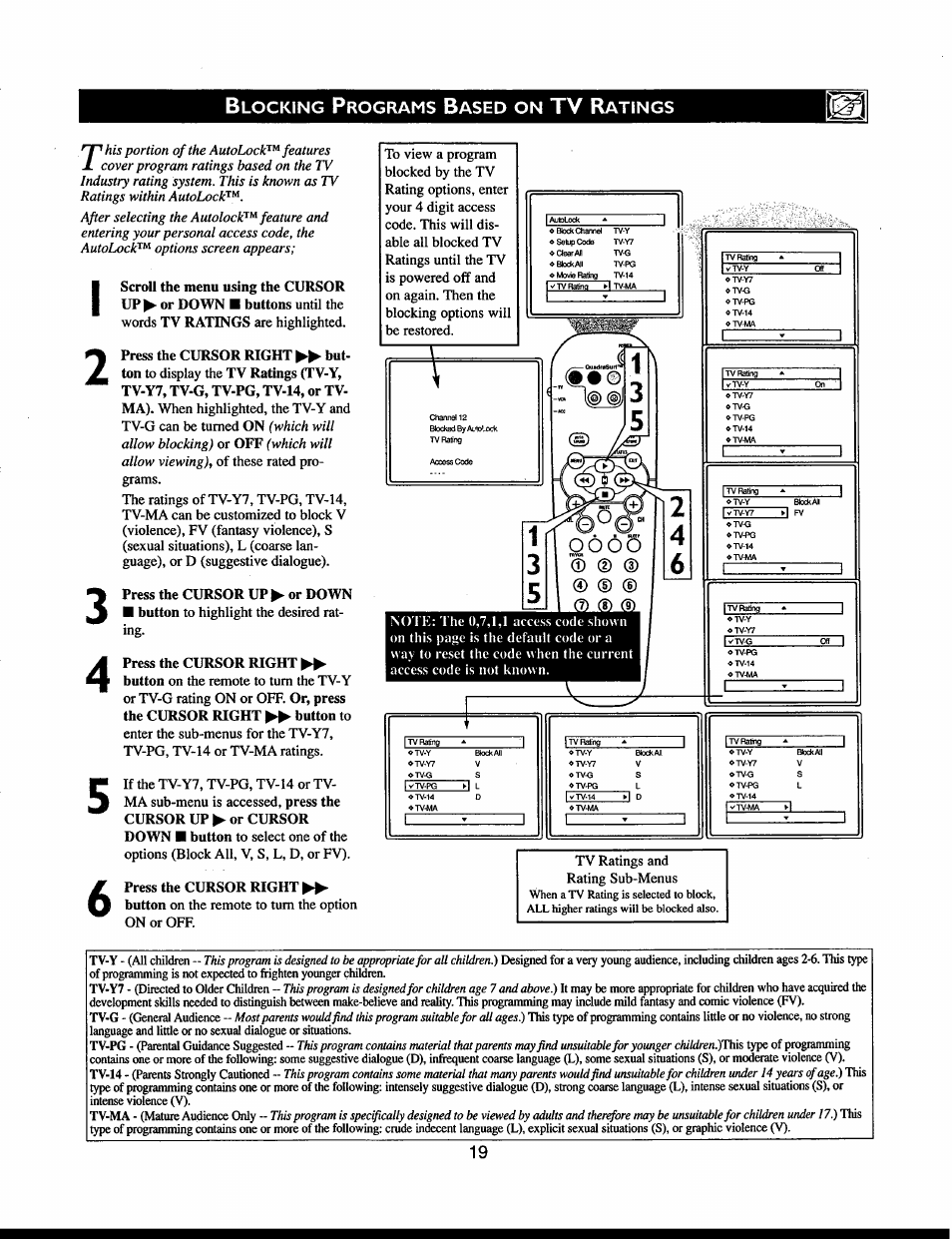 Tv r, D <d (d, Locking | Rograms, Ased, Atings | Philips 32PT663R User Manual | Page 19 / 40