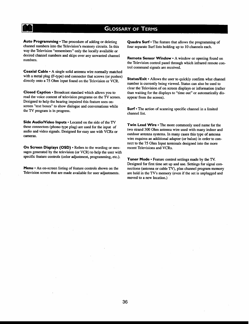 Glossary of terms | Philips 32PT663R User Manual | Page 36 / 40