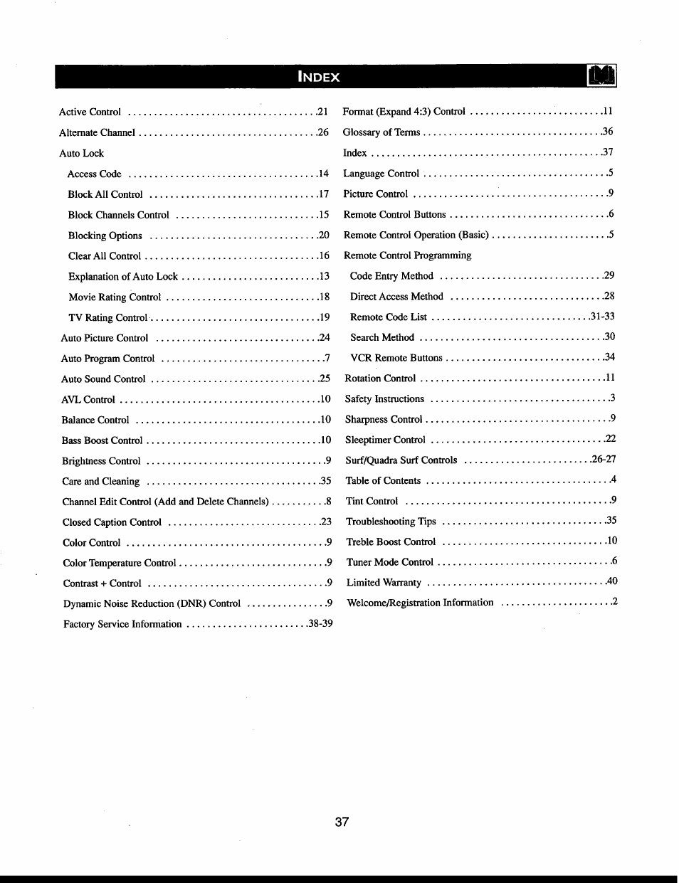 Index, Ndex | Philips 32PT663R User Manual | Page 37 / 40