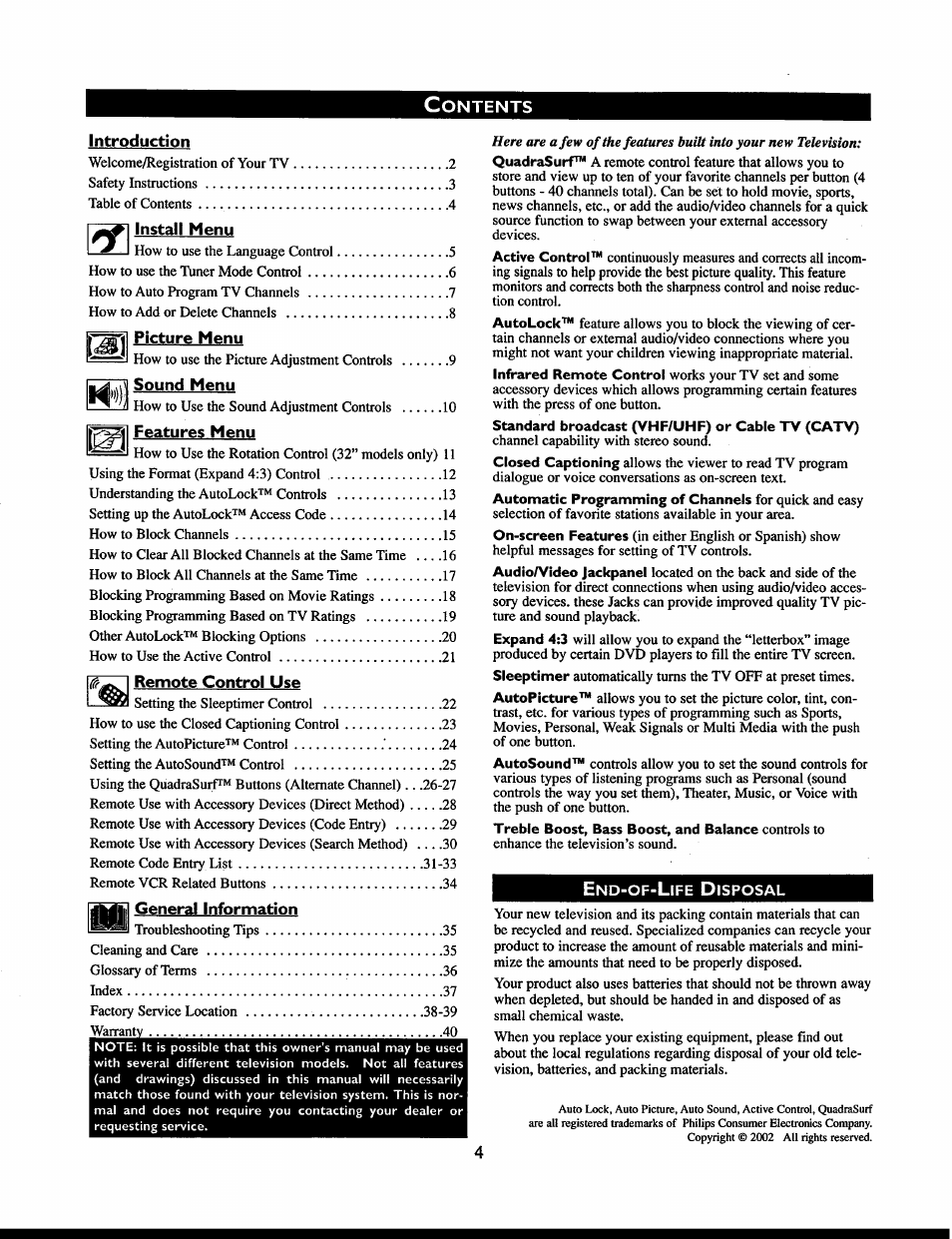 Philips 32PT663R User Manual | Page 4 / 40