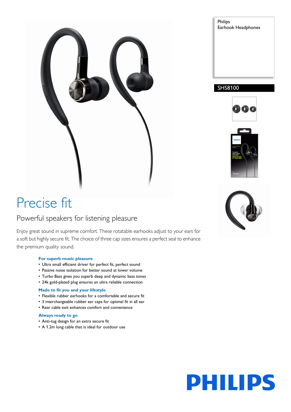 Philips Earhook Headphones SHS8100 User Manual | 2 pages