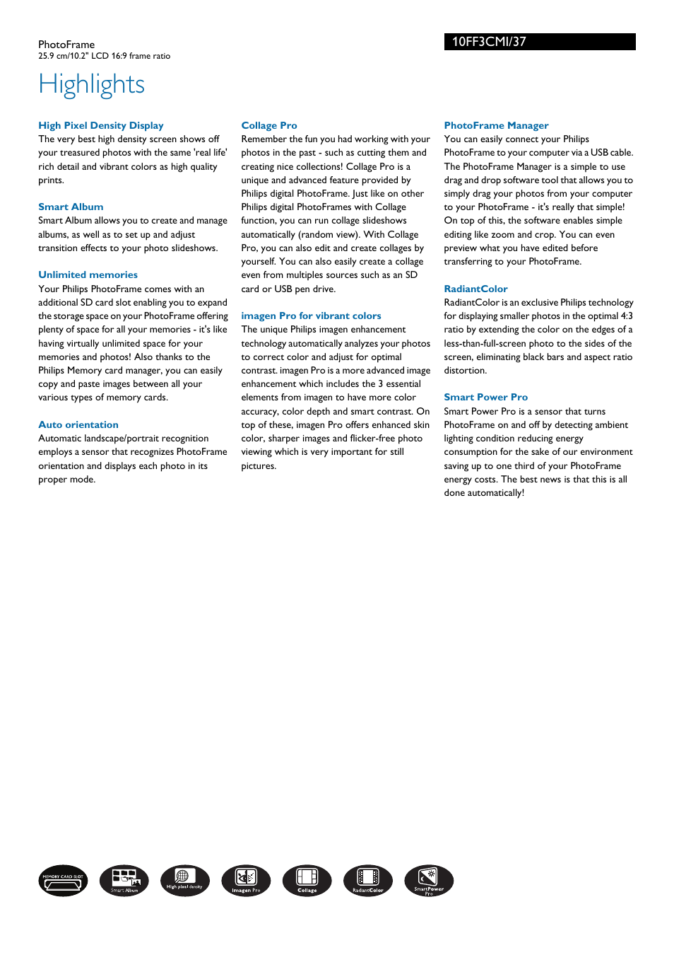 Highlights | Philips 10FF3CMI-37 User Manual | Page 2 / 3