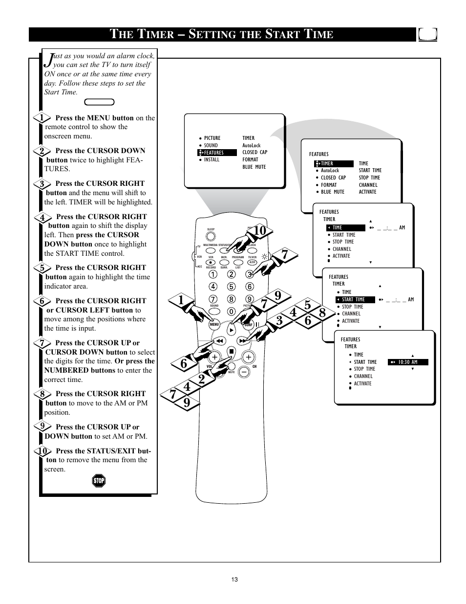 Imer, Etting the, Tart | Philips 32RF50S User Manual | Page 13 / 52