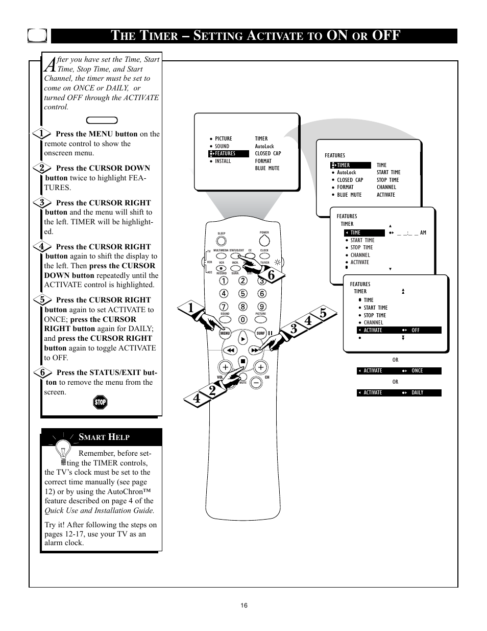 Imer, Etting, Ctivate to | Philips 32RF50S User Manual | Page 16 / 52