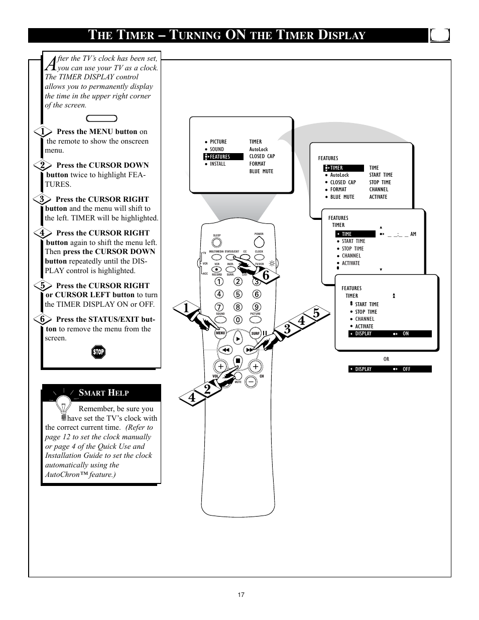Imer, Urning, Isplay | Philips 32RF50S User Manual | Page 17 / 52