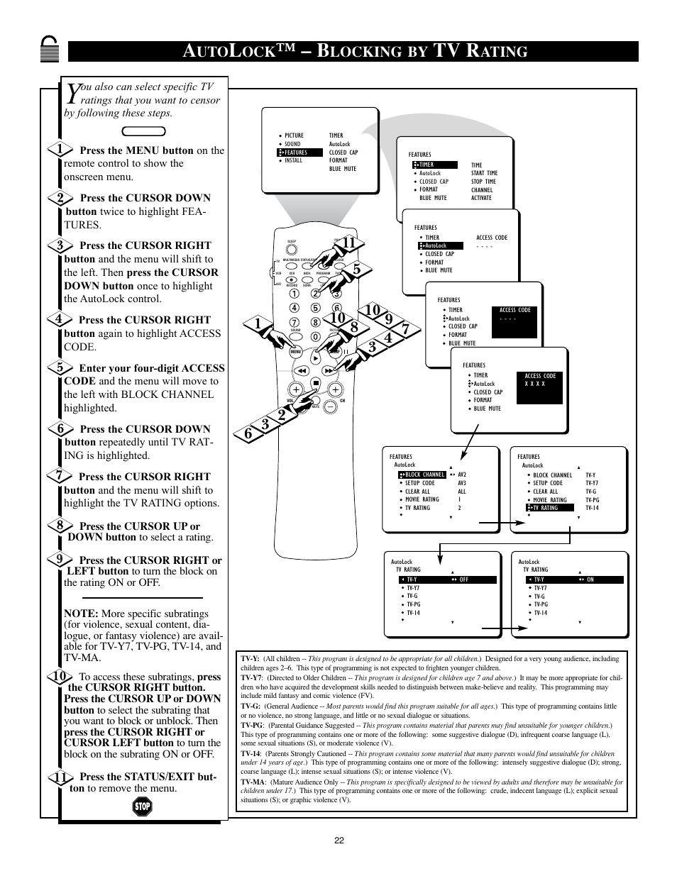Tv r, Locking by, Ating | Philips 32RF50S User Manual | Page 22 / 52