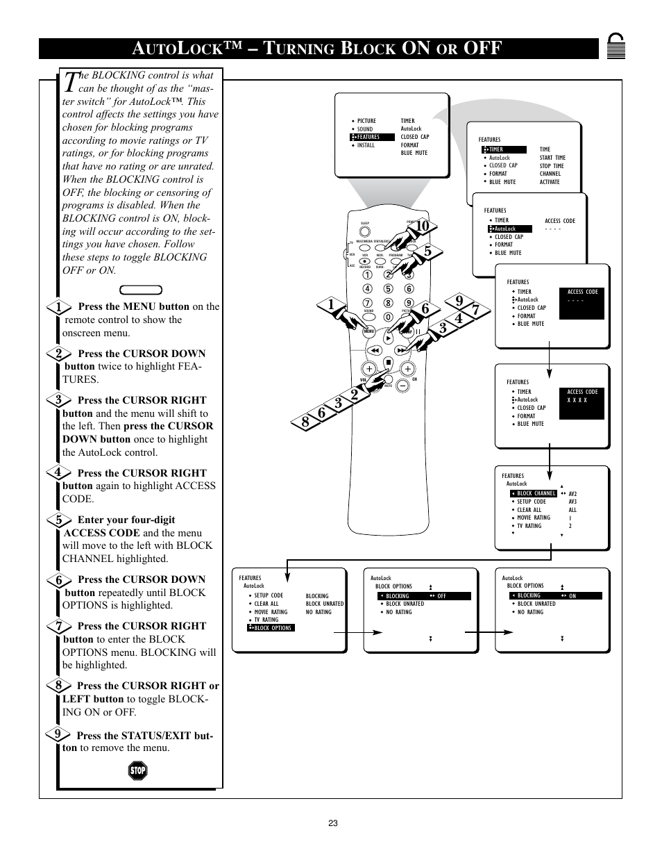 Urning, Lock | Philips 32RF50S User Manual | Page 23 / 52