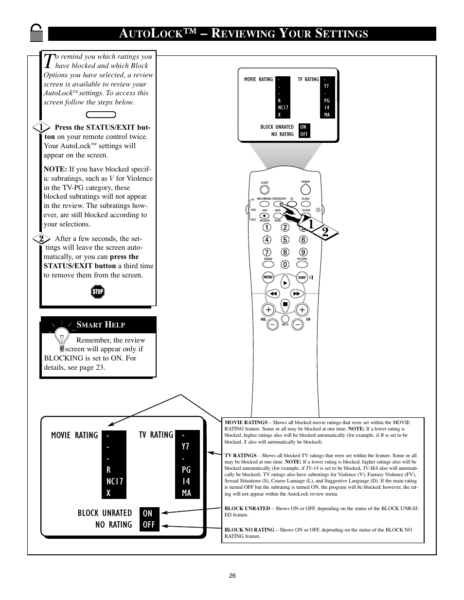 Eviewing, Ettings | Philips 32RF50S User Manual | Page 26 / 52