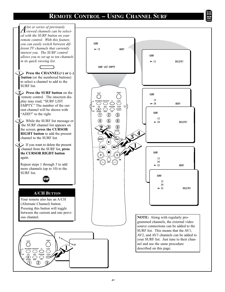 Emote, Ontrol, Sing | Hannel, A/ch b | Philips 32RF50S User Manual | Page 41 / 52